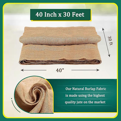 Burlap for Gardening 40" x 30 Feet - Multipurpose Natural Burlap Fabric - High Density Jute Fiber Suitable for Weed Barrier, Frost Guard for Gardening, Home Decorations and Crafts