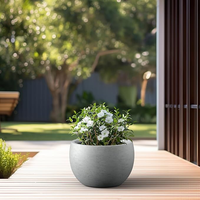 Kante 19.9" Dia Round Concrete Planter, Outdoor/Indoor Large Bowl Plant Pots with Drainage Hole and Rubber Plug for Garden Patio Balcony Home, Natural Concrete
