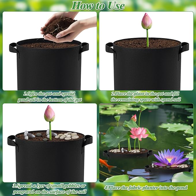 4 Gallon Lily Plant Pots for Pond, 6 Pack Aquatic Planter Thickened Fabric Felt Pots with Handles, Durable Breathe Reusable Plant Grow Bag for Aquatic Plants, Flower, Carrot, Potato, Tomota