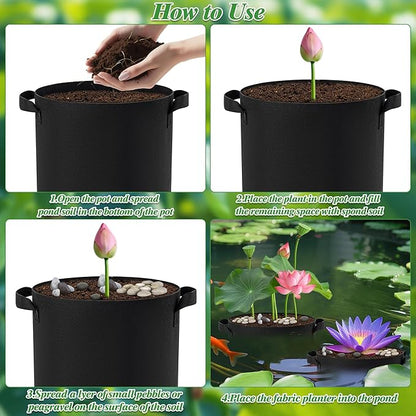 2 Gallon Lily Plant Pots for Pond, 6 Pack Aquatic Planter Thickened Fabric Felt Pots with Handles, Durable Breathe Reusable Plant Grow Bag for Aquatic Plants, Flower, Carrot, Potato, Tomota