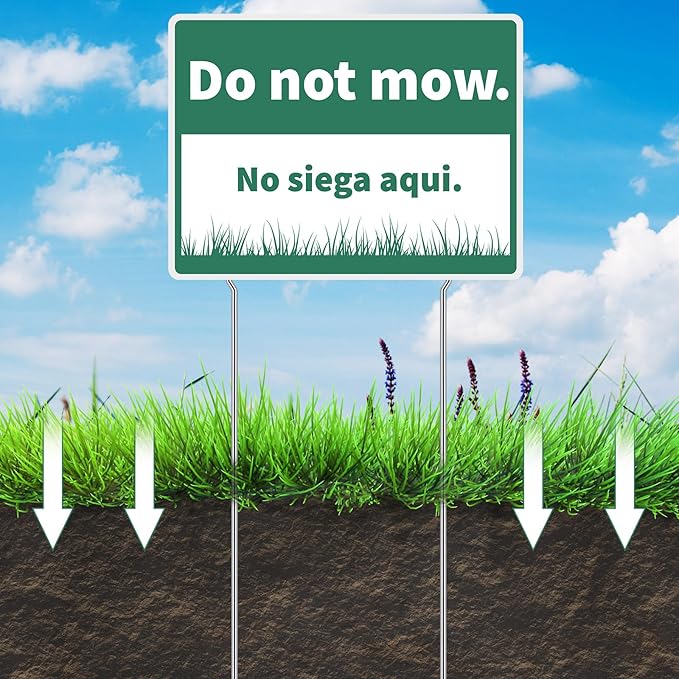 Suzile 6 Pcs Do Not Mow Do Not Spray Do Not Trim Yard Sign with Metal Stakes Bilingual Plant Signs 11.81 x 15.75 Inch Double Sided Corrugated Plastic Garden Markers for Lawn Garden Plants