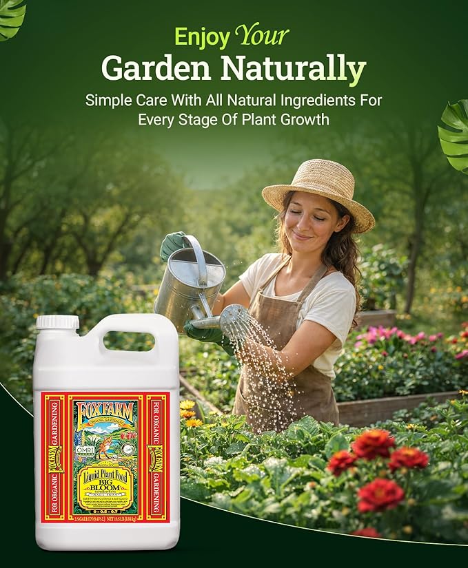Fox Farm Big Bloom Liquid Plant Food - Organic Bloom Fertilizer for Flowering & Fruiting Plants, Contains Earthworm Castings & Bat Guano - Supports All Stages of Plant Growth - 0-0.5-0.7 NPK,2.5Gallon