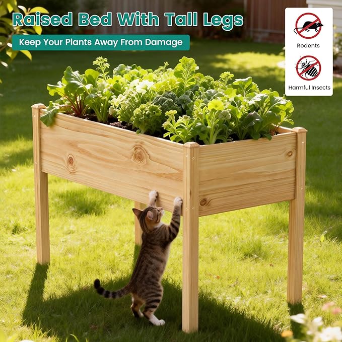 DoCred Raised Garden Bed, 45.7" x 22.8" x 31.5" Large Elevated Wooden Horticulture Planter Box with Wood Legs Standing Growing Bed Planter for Gardening, Balcony, Backyard, Patio