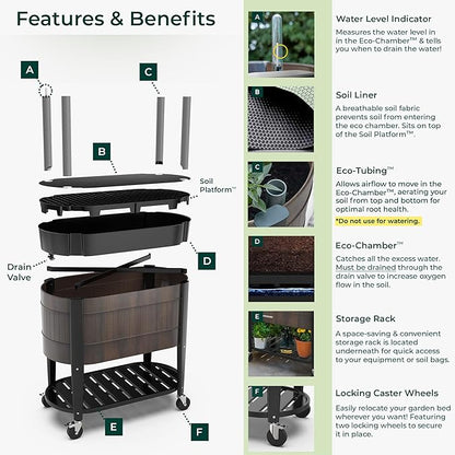 Permasteel Raised Garden Bed with Legs, 40×20×37 in, Planter Box with EnGrow™ TrueSoil™ Technology for Vegetables, Flowers, Herbs, and Fruit, Outdoor Indoor, Storage Shelf, Wood Brown
