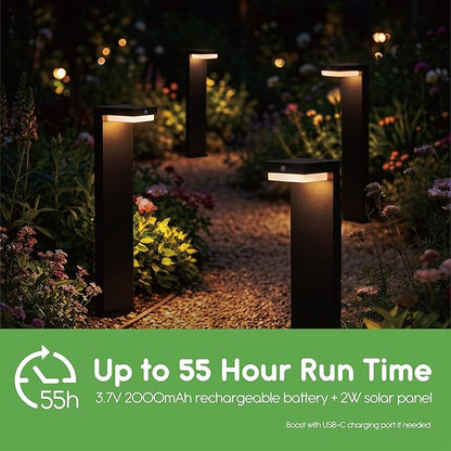 Solar Pathway Lights - Walkway Solar Lights for Outside - PIR Sensor & Two Lighting Modes - Rechargeable Battery Lasts Up To 55 Hours - 3000K - IP44 Weather Resistant - 2 Pack - 20.5" Height