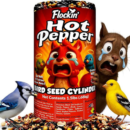 Hot Pepper Bird Seed Cylinders with Hole – Spicy Birdseed to Reduce Squirrels – Bird Seeds for Outside Wild Birds – No Mess Birdseed – Hot Birdseed with No Filler – All Natural, USA Made (4" x 7.75")