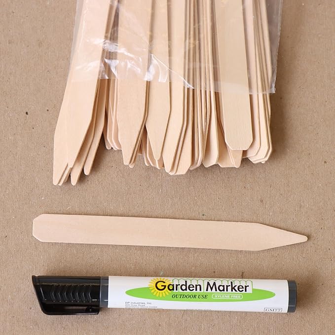 6 inch Wooden Plant Labels, 50 pcs with Garden Marker