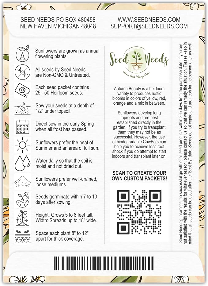 Seed Needs Heirloom Sunflower Seed Packet Favors for Party Events - Pre-Filled & Ready to Hand Out - Great for Weddings, Bridal Showers, Memorials, Fundraisers (100 Packets)