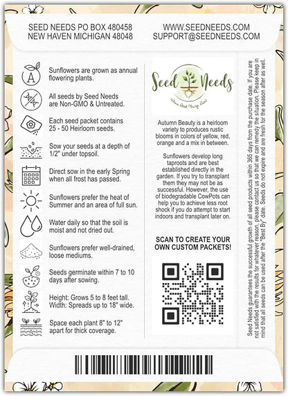 Seed Needs Heirloom Sunflower Seed Packet Favors for Party Events - Pre-Filled & Ready to Hand Out - Great for Weddings, Bridal Showers, Memorials, Fundraisers (100 Packets)