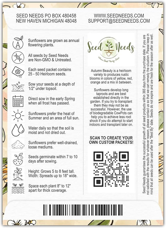 Seed Needs Heirloom Sunflower Seed Packet Favors for Party Events - Pre-Filled & Ready to Hand Out - Great for Weddings, Bridal Showers, Memorials, Fundraisers (100 Packets)