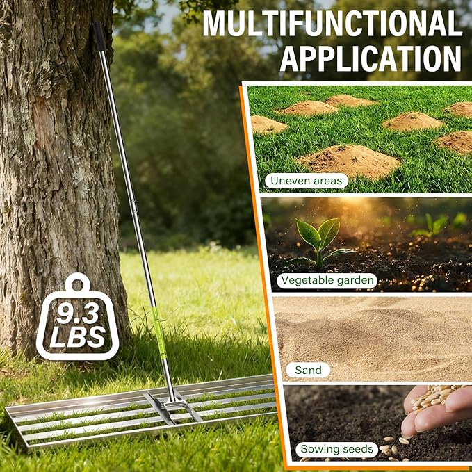 48x12 inch Lawn Leveling Rake,Heavy-Duty Stainless Steel Landscape Rake with an Adjustable 78'' Extra Long Handle Lawn Leveling Tool for Yard,Backyard,Garden,Golf,Farm,Pasture