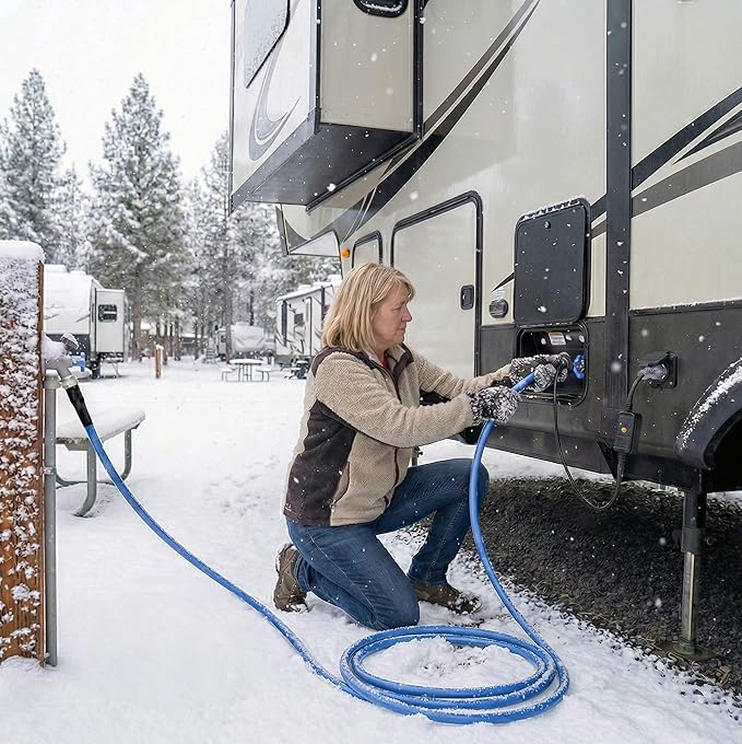 KORVOS 100FT RV Heated Water Hose for RV, Heated Drinking Water Hose with Insulation Sponge Anti-freeze&Leak-proof, Lead and BPA Free Heat Water Hoses, Heater Garden Hose Suitable for Winter&Camping