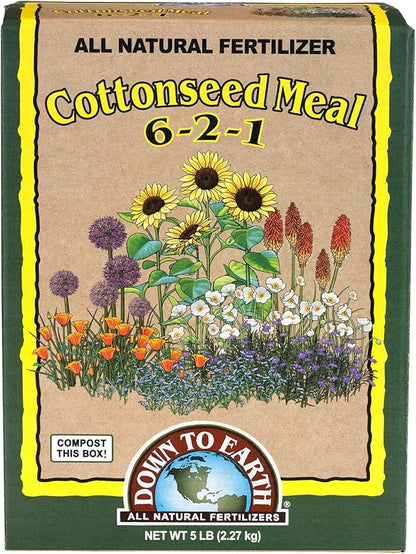 Down To Earth All Natural Fertilizers Organic Cottonseed Meal - Plant Food for Low pH Acid Soil Loving Plants 6-2-1, 5 lb