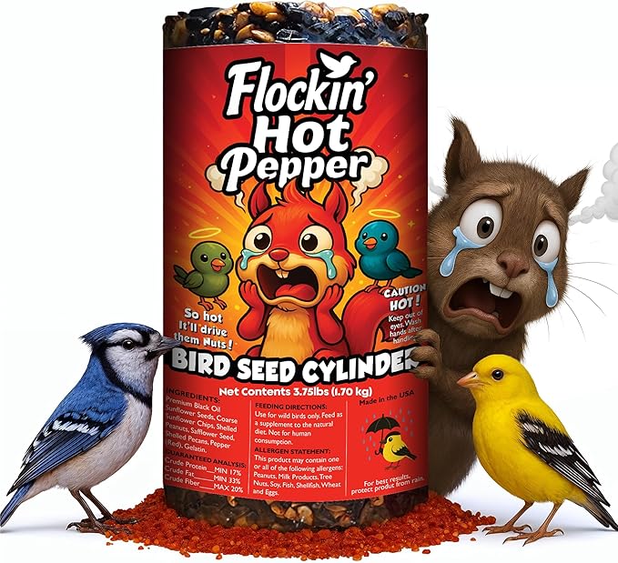 Hot Pepper Bird Seed Cylinders with Hole – Squirrel Proof Bird Seed Spicy – Perfect for Cardinals, Woodpeckers, Finches, Blue Jay & More – Wild Birdseed with No Filler – USA Made (6" x 7.75")