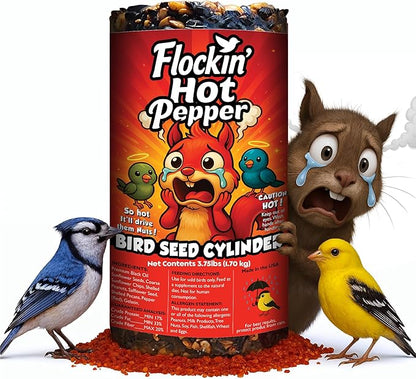 Hot Pepper Bird Seed Cylinders with Hole – Squirrel Proof Bird Seed Spicy – Perfect for Cardinals, Woodpeckers, Finches, Blue Jay & More – Wild Birdseed with No Filler – USA Made (6" x 7.75")