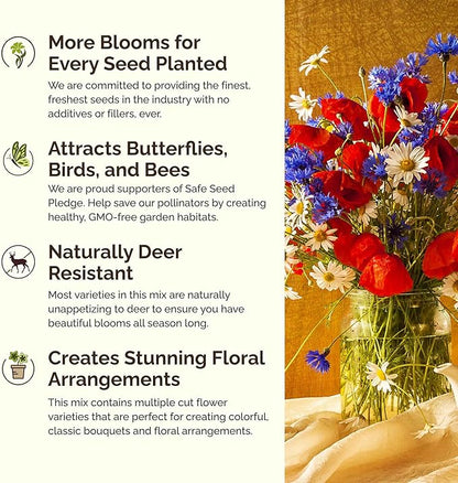 Eden Brothers Northeast Wildflower Mixed Seeds for Planting, 25 lb, 12,000,000+ Seeds with Cosmos, Candytuft, Shasta Daisy, Attracts Pollinators, Plant in Spring or Fall, Zones 3, 4, 5, 6, 7, 8, 9, 10