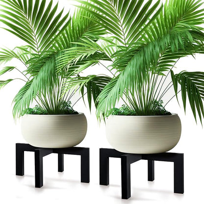 Wenqik 2 Pack 16 Inch Wood Plant Stand Wooden Plant Pot Holder Mid Century Rattan Flower Boho Rustic Stool Holder for Indoor Gardening Patio, Fit 8-18 Inch Pot (Black)