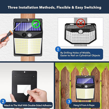 Solar Lights Outdoor Motion Sensor - Solar Motion Detector Lamps for Outside, 238 LED with 300° Angle Illumination and 3 Lighting Modes, IP65 Waterproof Solar-Powered for Garden, Patio, Yard [4 Pack]