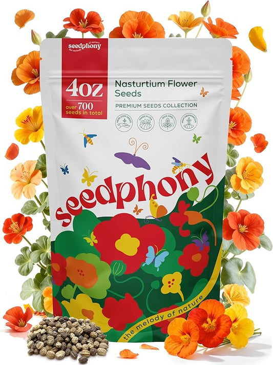 Nasturtium Seeds Pack 4 oz - 700 Non-GMO Heirloom Nasturtium Seeds for Planting, Perennial Flowers in Waterproof Seed Packet, Wildflower Seeds for Planting Garden Indoor & Outdoor Gardening