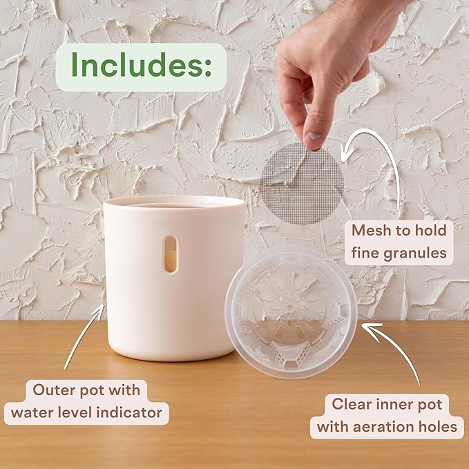 Self Watering Pot for Leca and Pon, Semi Hydroponic Planter for Indoor Plants, Clear Inner Pot & Water Level Indicator (Cream (4-Pack), 4 inch)