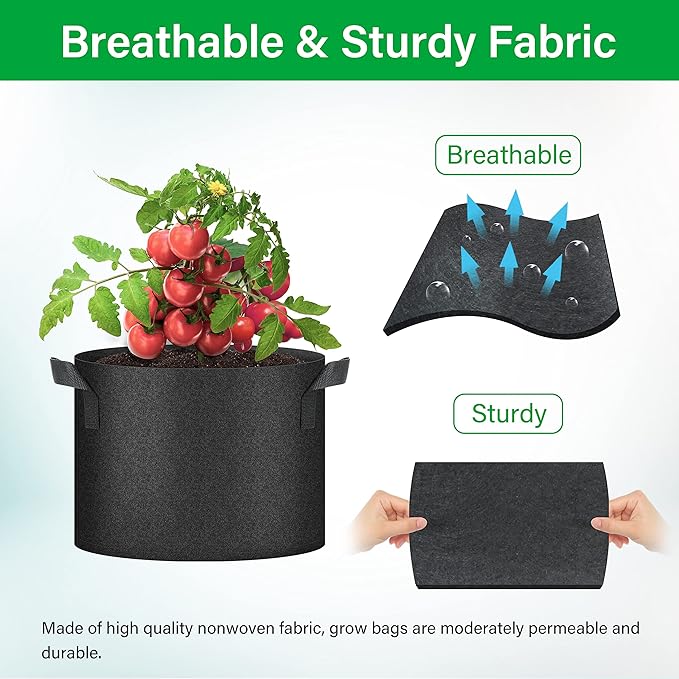 YSSOA 10-Pack 10 Gallon Grow Bags, Tomoato Plant Pots with Handles, Aeration Nonwoven Fabric, Heavy Duty Gardening Planter for Vegetable, Fruits and Flowers, Black