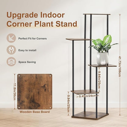 5 Tier Plant Stand Indoor Outdoor, Wood Metal Corner Shelf, Multiple Flower Pot Rack Holder Shelves, Planter Shelf Display Storage Organizer for Patio Living Room Balcony (Black)
