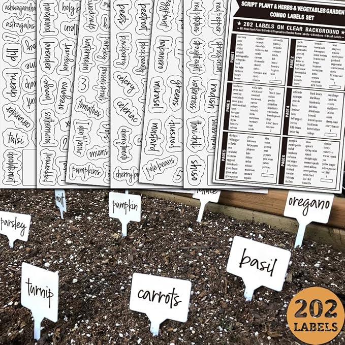 202Pcs Plant Labels, Herb & Plant Labels, Nursery Garden Tags for Pots - Seed Markers Vegetable Fruit Stickers Organization Labels for Indoor/Outdoor