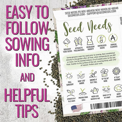 Seed Needs Cleome Seeds for Planting Spider Plants - Heirloom & Open Pollinated Wildflower Seeds to Grow a Butterfly Garden to Attract Pollinators (2 Packs)