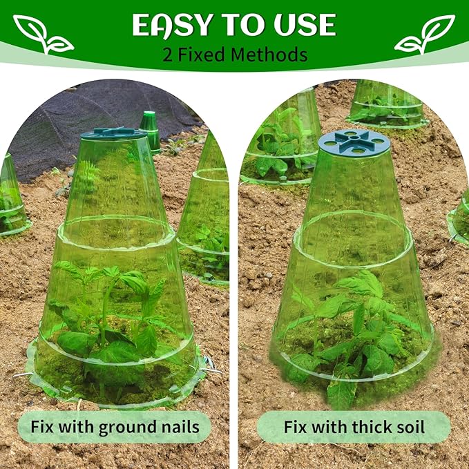 Garden Cloches for Plants, 40 Pack Garden Cloche with Rotary Vent, Reusable Bell Plant Covers with 40Pcs Ground Stakes, Plant Cloche Protectors from Animals Snails Birds Chickens, 7.9" H X 6.7" D