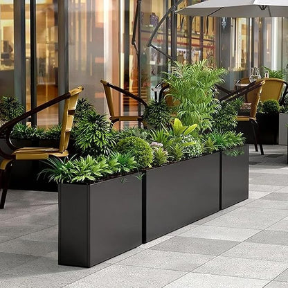 Black Steel Metallic Heavy Planter 30" x 12" x 24" for Outdoor Plants Metal Long Outdoor Planter Spliced Flower Box with Partitions for Outside,Indoor,Garden (Black, 30 * 12 * 24)