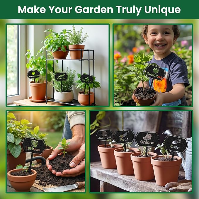 CUTHOLLOW 8PCS Metal Plant Markers Stakes Vegetable for Outdoor Indoor, 3.5"x7" Waterproof Cute Garden Plant Labels Signs Tags for Farmhouse Greenhouse Decor - Funny Gardening Gifts