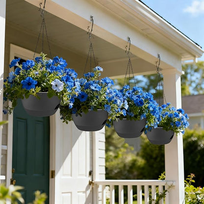 Set of 2-8 Inch Self Watering Hanging Planters for Indoor Outdoor，Hanging Plant Pots with Drainage & Removable Tray, Hanging Pots Holder for Ivy, Pothos, Ferns, Balcony & Patio, Black