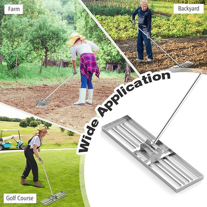 36" x 10" Lawn Leveling Rake, Heavy Duty Landscape Rake with 67" Handle, Non-Slip Grip & Flat Head, Space-Saving Lawn Level Tool for Garden, Backyard, Golf Course & Sports Field(Silver)