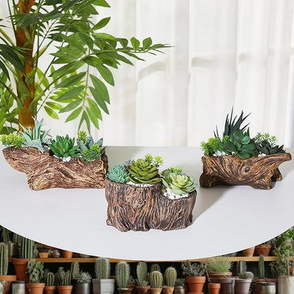 3 Pcs Driftwood Stump Log Concrete Planter Driftwood Planter Succulent Pot Plant Pot for Succulents for Outdoor Indoor Home Patio Garden Decoration (Classic)