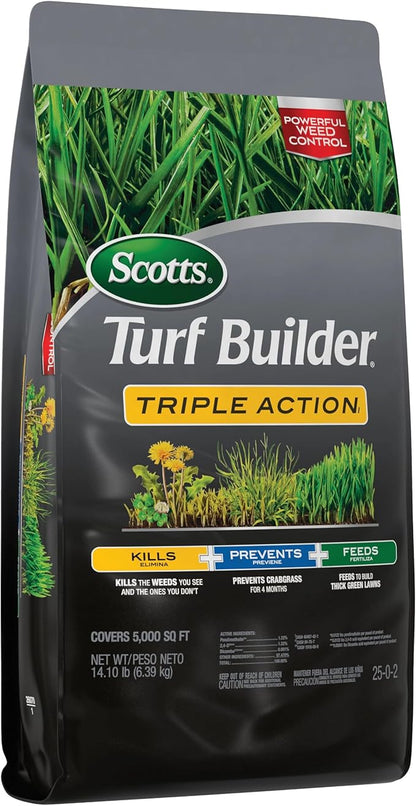 Scotts Turf Builder Triple Action1, Combination Weed Control, Weed Preventer, and Fertilizer, 25-0-2, 5,000 sq. ft., 14.10 lbs.