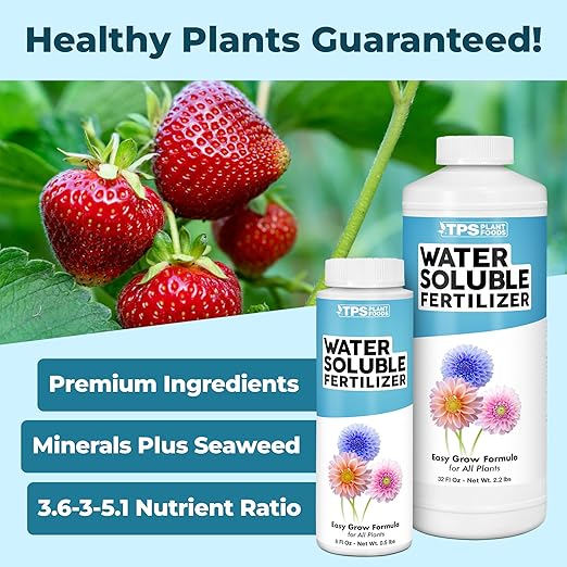 Water Soluble Fertilizer, Complete Liquid Water Soluble Plant Food, 32 oz (1 Quart)