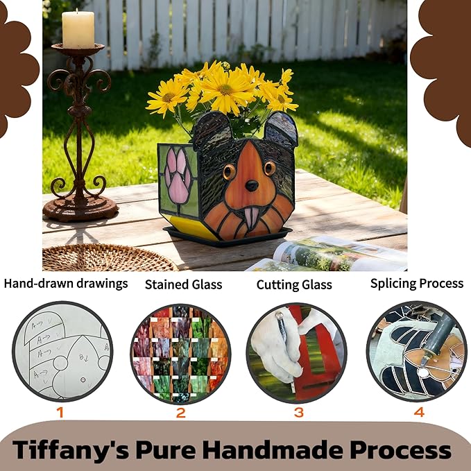 Handcrafted Stained Glass Dog Planter Pot, Succulent Pots with Drainage,Planter Pots for Indoor Plants,Pet Remembrance Gift Dog 4.6x3x5.15 in