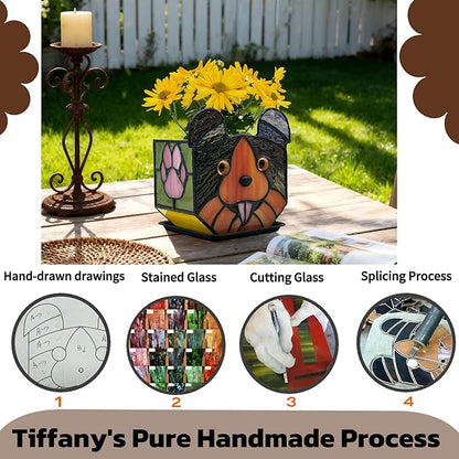 Handcrafted Stained Glass Dog Planter Pot, Succulent Pots with Drainage,Planter Pots for Indoor Plants,Pet Remembrance Gift Dog 4.6x3x5.15 in