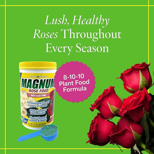 Grow More Magnum Rose Fertilizer (8-10-10) - 1.5lbs of USA-Made Rose Food - One-Step Water-Soluble Fertilizer to Increase Bloom & Growth