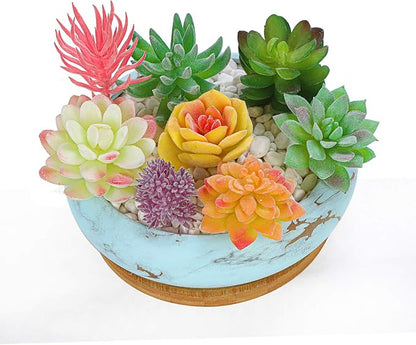 ARTKETTY Succulent Pots - 7.3 Inch Large Bonsai Pots with Drainage Tray, Ceramic Pots for Indoor Plants, Shallow Succulent Planters Marble Cactus Flower Plant Container Bowl