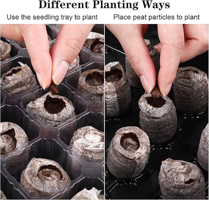 3 Pack Seed Starter Tray Kit 120-Cells Germination Starter Tray with Humidity Dome and Base Including 120 Peat Pellets, Plant Labels, Tool, Plastic Plant Growing Tray for Garden Planting, Black