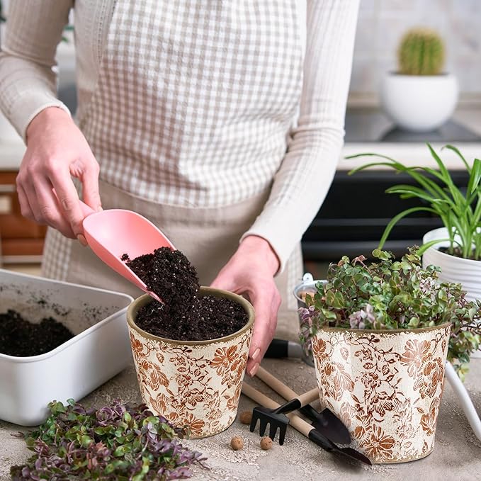 Farmhouse Ceramic Planter 5.5 Inch Large Plants Pot Crack Beige Brown Flowers Plant Pots with Drainage Hole Indoor Plants Kitchen Rustic Antique Decor Gift
