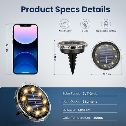 SOLPEX Solar Ground Lights 12 Pack, Solar Pathway Lights Outdoor Waterproof, Landscape Lighting for Garden, Walkway, Driveway, Yard, Deck, Patio, Swimming Pool (Warm White)