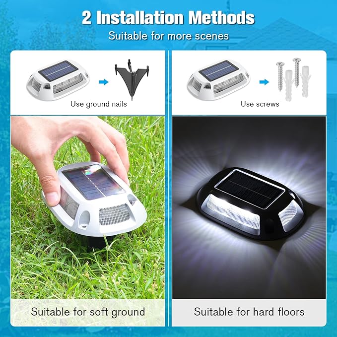 VOLISUN Solar Driveway Lights Dock Deck Lights 4 Pack,9 Colors in 1 Led IP67 Waterproof Outdoor Warning Step Lights for Driveway Sidewalk Pathway RGB