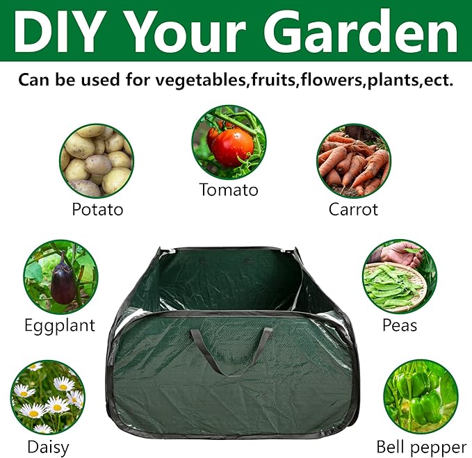 EBaokuup 47 x 24 x 12 Inch PE Pop-up Rectangular Planting Bag, Wire Support Rectangle Plant Growing Bag, UV Protected Rectangular Planter Bed for Garden Vegetable Flowers Fruit