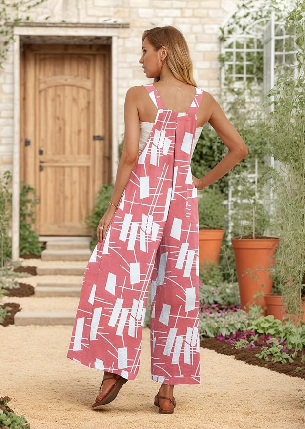IWOLLENCE Women's Summer Jumpsuits Boho Wide Leg Overalls Casual Loose Rompers with Pockets 2025