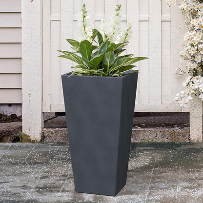 Kante 24.4" H Concrete Tall Tapered Planter, Large Outdoor Indoor Garden Plant Pot with Drainage Hole and Rubber Plug Home and Patio, Dark Gray
