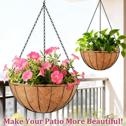 Halatool 20 Inch Large Hanging Planters for Outdoor Plants, 2 Pack Metal Outdoor Hanging Baskets with Coco Liner, Round Hanging Flower Pot for Plants Flowers Garden Decorations