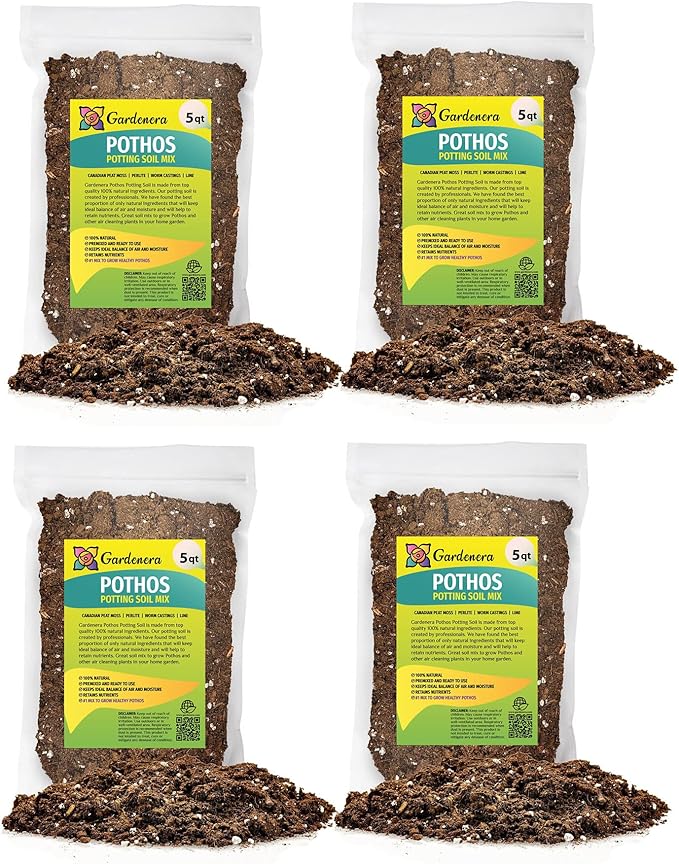 GARDENERA Air-Purifying Plant Potting Mix - 20 Quart - Potting Soil for Pothos, Parlor Palm, and Peace Lily - Made with Natural and Organic Ingredients (4 Bags of 5 Quart)