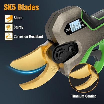 WORKPROX 20V Electric Pruning Shears, 1.26" Cutting Diameter, Brushless Motor, SK5 Titanium-Coated Blades, 2Ah Battery Pruning Shears with LCD Display
